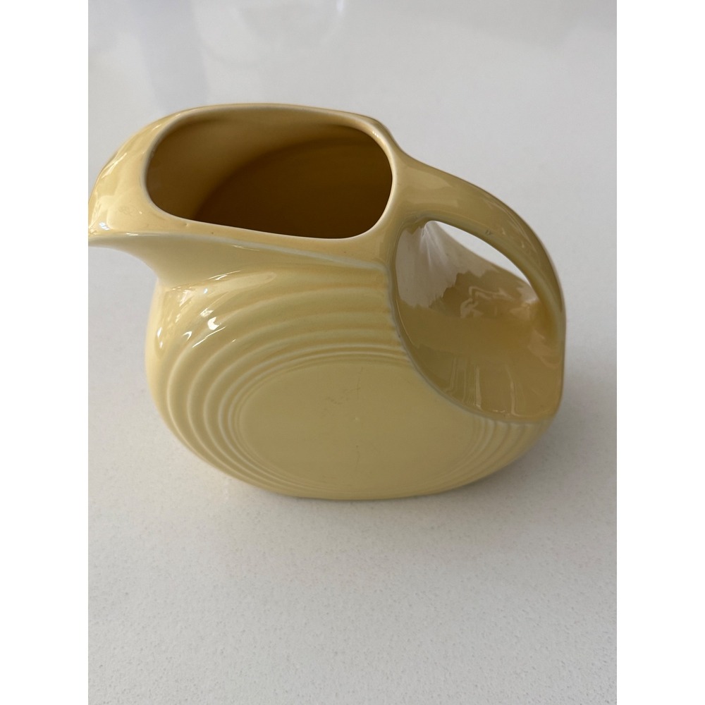 Vtg Fiesta Homer Laughlin Pale Yellow Disk Pitcher Ceramic Juice Creamer USA